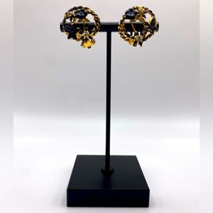 Gold & Black Circular Clip-On Earrings